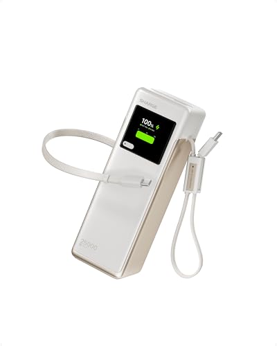 sharge Laptop Power Bank 25000mAh, HyperTower 170W Total Fast Charging Portable Charger, 100W Power Bank with Built-in Cables, High Capacity Travel Essentials Battery Pack for MacBook, iPhone17 - color: White
