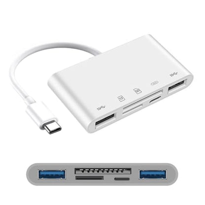 chenyang 5 in 1 USB C to 2 USB 3.0 TF Micro SD SDXC SDHC Card Reader Adapter 5Gbps Compatible with PD 27W for Laptop Tablet Phone - style: SD/TF 5-in-1