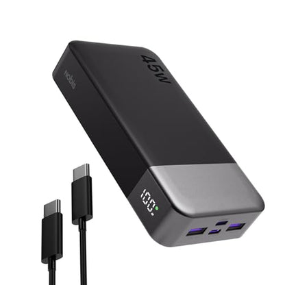 NOBIS Portable Charger 45W 20000mAh Power Bank Fast Charging | 2C+2A Battery Pack with C to C Cable, Battery Bank with Digital Display for iPhone Android Laptop etc - color: Black