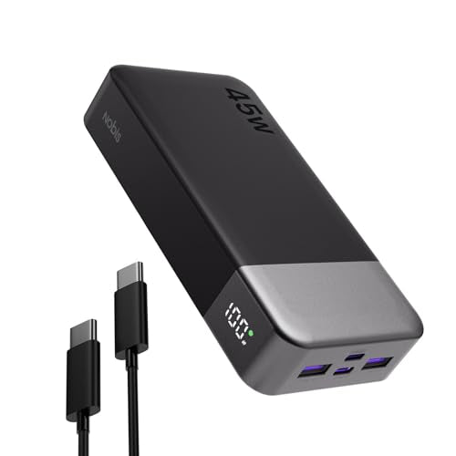 NOBIS Portable Charger 45W 20000mAh Power Bank Fast Charging | 2C+2A Battery Pack with C to C Cable, Battery Bank with Digital Display for iPhone Android Laptop etc - color: Black