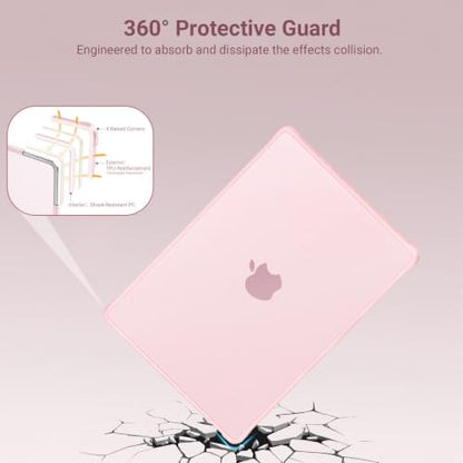MOSISO Compatible with MacBook Air 13 inch Case M5 2026 M4 M3 M2 2025-2022 | TPU Bumper Hard Shell&Puffy Sleeve Bag&Keyboard Skin&Webcam Cover&Screen Film for MacBook Air 13.6 inch Case, Pink - color: Pink
