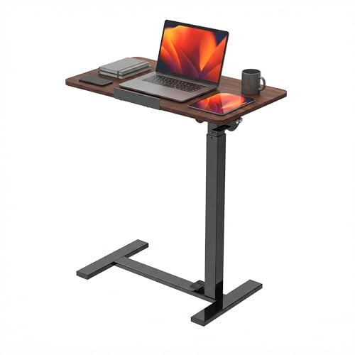 DUMOS Rolling Desk, Laptop Desk, Overbed Table with Wheels | Mobile Overbed Bedside, Portable Computer Workstation, Bed Sofa Couch, Adjustable Height, Chocolate - color: Chocolate