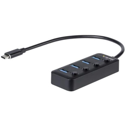 StarTech 4-Port USB-C Hub with 4x USB-A, 5Gbps, Switches (HB30C4AIB) | USB Powered USB 3.0 expansion splitter, Individual on/off port switches with LEDs, 15W shared, 9.8in 25cm cable - color: Black, style: On/Off switches