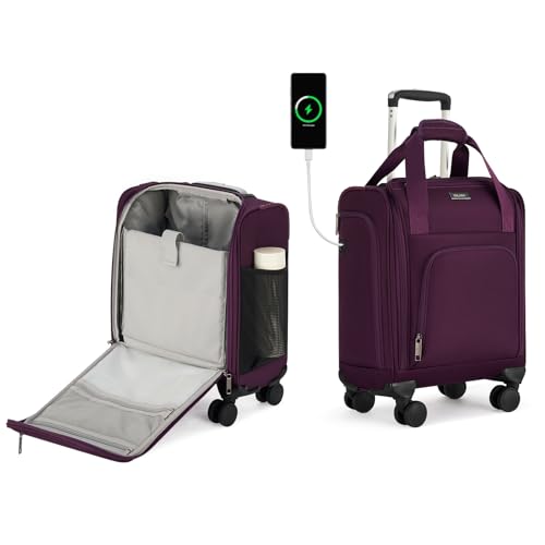 MILADA Underseat Carry On Luggage with Wheels, Airline Approved 16-inch Spinner Small Suitcase, Softside Travel Luggage, Personal Item Overnight Bag, Business Mini Suitcase for Women and Men, Purple - color: Purple