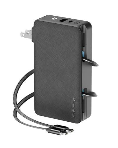 myCharge RetractaCharger 10000mAh Power Bank – 28" Retractable 2 USB-C Cables | Built-in Wall Plug | 30W PD Fast Charging | Digital Battery Display | USB-C/A Ports | Up to 60 Hrs Extra Power | Black - size: 2 USB-C Cables
