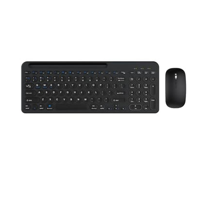 Wireless Keyboard and Mouse Combo with Phone Tablet Holder, Rechargeable Dual-Mode (Bluetooth 5.0 and 3.0 +2.4G) Multi-Device Silent Mouse for Windows, iPad, Tablet, MacOS,iOS,Android(Black) - color: Black