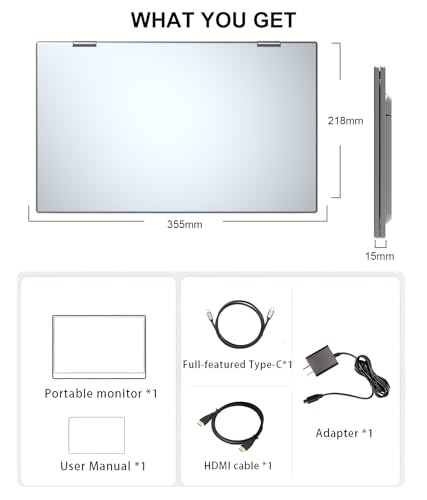 LB D16 Portable Dual Monitor 15.6 Inch 1080P FHD IPS Stacked Double Screen USB-C Mini HDMI Dual Display with Gravity Sensor HDR for Coding Stock Trading Office - size: D16 (Dual 15.6")