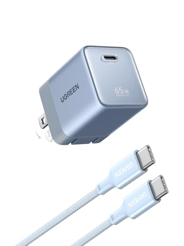 UGREEN Nexode Air 65W USB C Charger, Foldable Mini Charger Block Fast Charging with USB C Cable, GaN Charger for MacBook Air/Neo/Pro, iPhone 17 16, Galaxy S26/S25, iPad, Blue - color: Blue