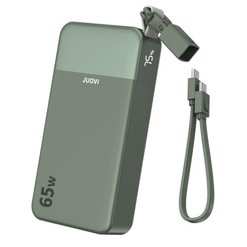 JUOVI 65w Portable Charger for Laptop Power Bank 20000mAh with USB-C Cable | Laptop Power Bank Fast Charging Battery Pack for Laptop MacBook Dell XPS iPhone 17/16/15 Series Samsung S26 and More - color: Green