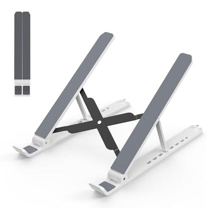 Tonmom Laptop Stand for Desk, Adjustable Laptop Riser, White | ABS+Silicone Foldable Portable Notebook Holder, Ventilated Cooling Notebook Mount Computer Stand for 10-15.6” Laptops,Tablets - color: White