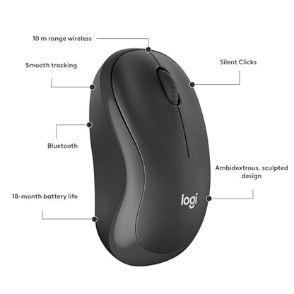 Logitech M240 Compact Silent Bluetooth Wireless Mouse - Graphite | Bluetooth connectivity, no USB receiver, quiet clicks, 3 non-customizable buttons, 18-month battery life, PC Mac compatible - color: Graphite, size: 1 Pack, style: Bluetooth
