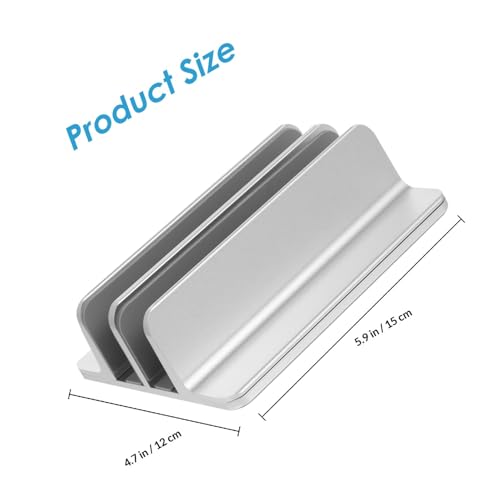 ABOOFAN Vertical Laptop Holder and Tablet Rack Aluminum Alloy Dual Slots Space-Saving Desk Stand for Office and Home Use Silver
