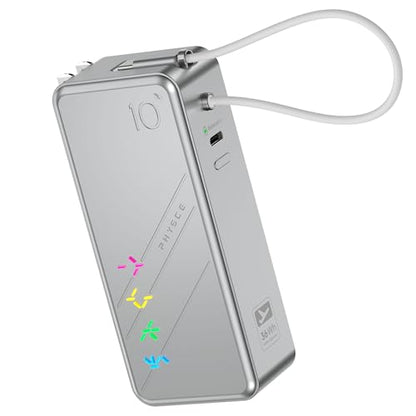 Eco RGB 3-in-1 Power Bank 10K, 9,600mAh 30W Portable Charger, Built-in USB-C Cable and Foldable Plug, Fast Charging Battery Pack, Travel Essential for iPhone 16/15, MacBook (Starlight Silver)