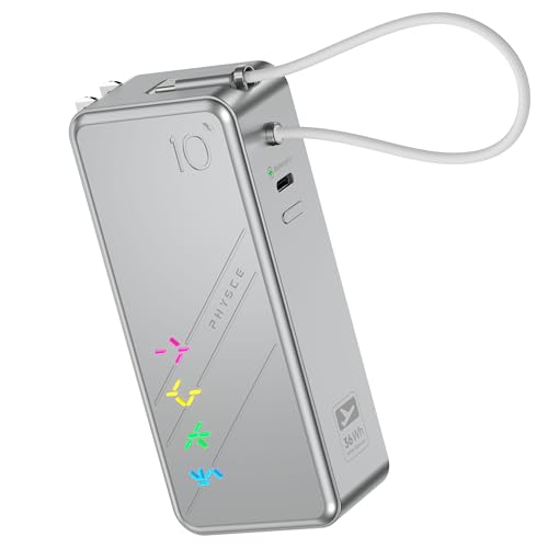 Eco RGB 3-in-1 Power Bank 10K, 9,600mAh 30W Portable Charger, Built-in USB-C Cable and Foldable Plug, Fast Charging Battery Pack, Travel Essential for iPhone 16/15, MacBook (Starlight Silver)
