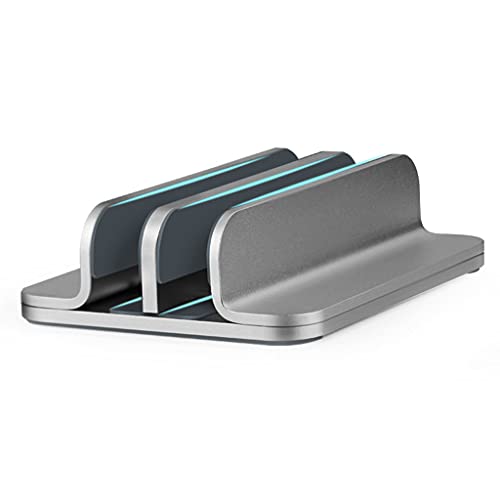 Metal Vertical Laptop Stand Double Desktop Stand Holder 5-30mm Width Adjustable Dock for All Laptops Phone Holder for Hands Free - color: Grey