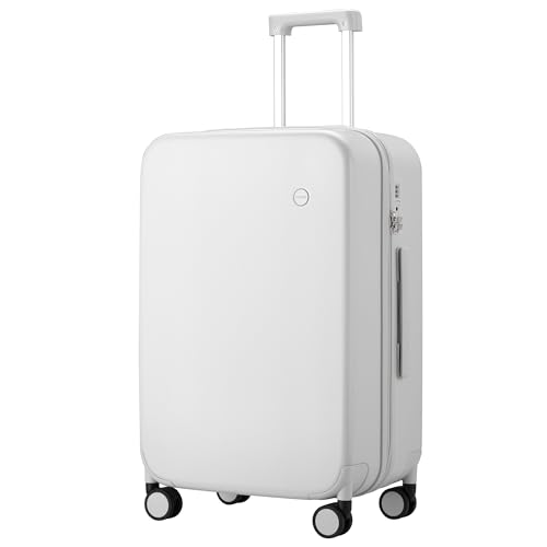 mixi Upgrade Luggage Suitcases with Spinner Wheels, Hardside Rolling Suitcase PC with TSA Lock Travel Case 24in Checked in, Fine Grid Smoke White - color: Fine Grid Smoke White, size: 24in Checked in