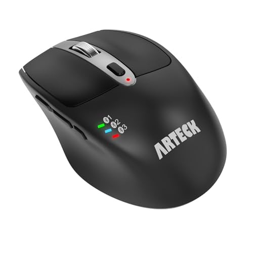 Arteck Multi-Device Wireless Bluetooth Mouse Ergonomic Silent Clicking Backward Forward for Desktop PC Laptop Mac iPad Build in Rechargeable Battery