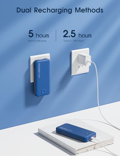 Nusyddy Portable Charger 10000mAh Fast Charging w/Built-in Wall Plug Navy | PD20W Fast Charging, LED Indicator, Pass Through Charging, TSA Approved, Compact/Slim, Power Bank for iPhone/iPad/Samsung - color: Navy