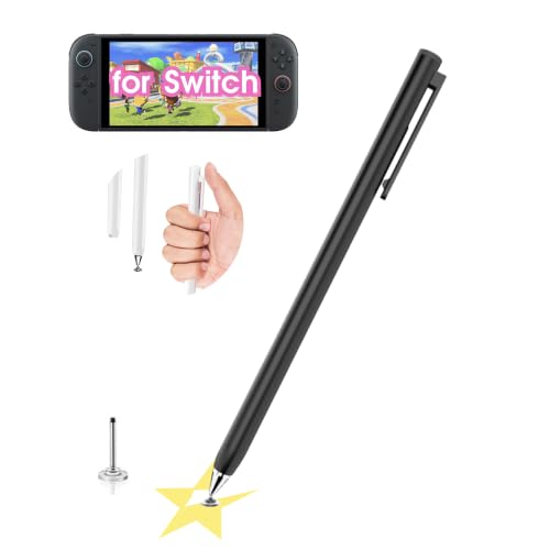 5mm Retractable Tip Pen for Nintendo Switch 2/Switch OLED/Switch Stylus Pen | Fine Disc Tip, Flexible, Magnetic Capacitive Stylus Pencil for Samsung Android Tablet & iOS Touchscreens - color: Black
