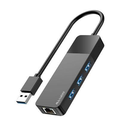USB to Ethernet Adapter, 3xUSB 3.0 and 1000M RJ45 Network Hub for Laptop | 4-in-1 USB A Hub (Gigabit RJ45 & 3 USB-A ports) Plug & Play for Laptop/PC/MacBook/Surface/Dell XPS, Windows/Mac/Chrome OS - size: 0.95FT -4 in 1 USB A to Ethernet Adapte