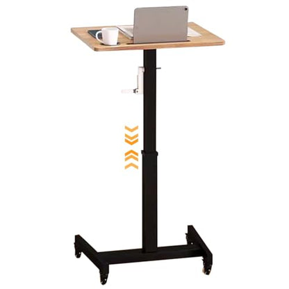 Adjustable Height Stand Up Desk, Training Institution Lifts Desk, Side Table with Long Card Slot + Cup Holder, School Mobile Lecture Table, 360° Brake Roller