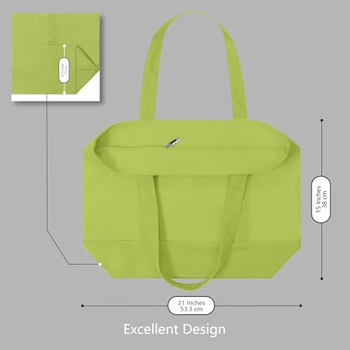 TOPDesign 1-Pack Canvas Tote Bag with an External Pocket, Reusable Grocery Shopping Bag, Top Zipper Closure, Daily Essentials (Light Green) - color: Light Green