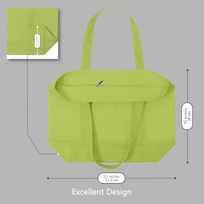 TOPDesign 1-Pack Canvas Tote Bag with an External Pocket, Reusable Grocery Shopping Bag, Top Zipper Closure, Daily Essentials (Light Green) - color: Light Green
