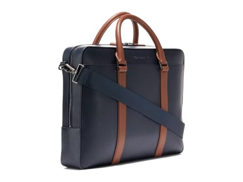 Cole Haan Men's Triboro Leather Briefcase - color: Navy Blazernew British Tan