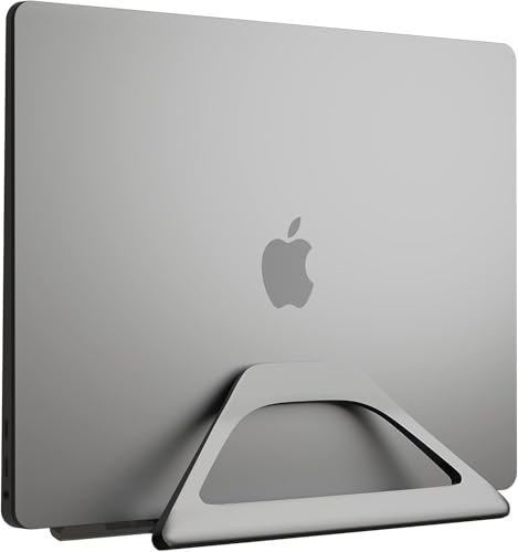 Aluminum Vertical Laptop Stand with Gravity Auto-Lock – Adjustable Laptop Holder Vertical fits MacBook Pro/Air, Chromebook & Gaming Laptops up to 17.3" – Space-Saving Desktop Dock - Grey - color: Grey