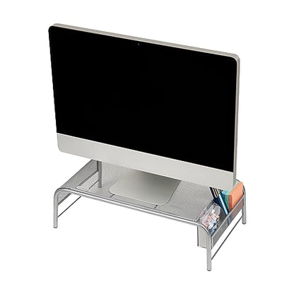 Mind Reader Monitor Stand, Ventilated Laptop Riser, Desktop Organizer, Side Storage, Metal Mesh, 20"L x 11.5"W x 5.5"H, Silver - color: Silver