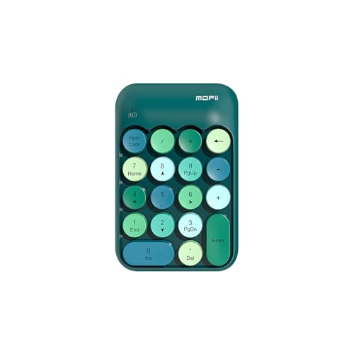 Sahara - Wireless Numeric Keypad, Retro Round Keycaps, Portable Number Pad with Ergonomic Design, USB Receiver, Compatible with Laptop/Desktop PC (Teal Green) - color: Teal Green