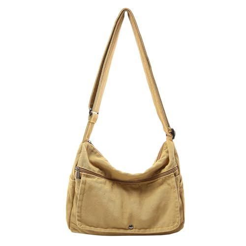 PRAGARI Canvas Messenger Bag for Women Hobo Crossbody Shoulder Bag Vintage Satchel Tote Handbag with Multiple Pockets - color: Khaki
