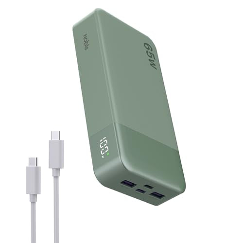 NOBIS Portable Charger, 65W 20000mAh Power Bank Fast Charging PD QC, 2 USB-C(in/Out) & 2 USB-A Battery Pack with Digital Display for Laptop Phone 17 Tablet Earbuds - color: Green