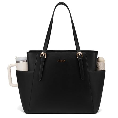 LOVEVOOK Laptop Tote Bag for Women,Leather Work Computer Briefcase Bag | Large Cup Holder,17.3 Inch Work Tote,Professional Briefcase,Teacher Commuter Shoulder Bag,Office,Travel,Gift - color: Black, size: 17.3 Inch
