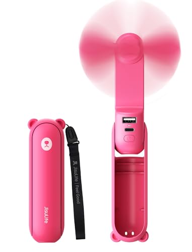 JISULIFE 3 IN 1 Portable Fan with Power Bank & Flashlight Featured | 19H Max Cooling, USB Rechargeable, Pocket-Sized Handheld Fan for Travel, Cruise, Concerts, Makeup, Summer Gifts for Women - color: Fuchsia