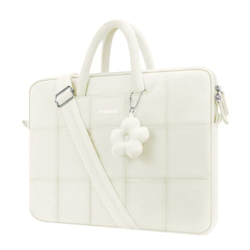 MOSISO Laptop Bag 16 inch, 15-15.6 inch Puffy Laptop Sleeve Compatible with MacBook Pro 16/Air 15,HP Acer Dell Lenovo Notebook, Messenger Briefcase Quilted Bag with Trolley Sleeve&Flower Pendant, Sand - color: Sand