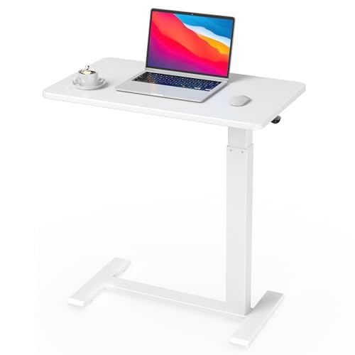 Ywin Hospital Bedside Table with Wheels, Pneumatic Lift, White | Wood top, 25-40in adjustable, 66lbs, rolling casters, mobile portable overbed table for bedside, home, patient care, medical - color: White, size: 28*16 in