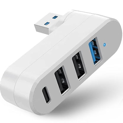 4-Port USB 3.0 Hub [90/180 Rotatable], USB Splitter with 3 USB Ports & 1 USB C Power/Data Port, USB Extender for Laptops, Cars, iMac, MacBook Air, MacBook Pro