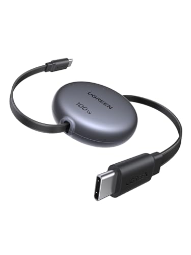 UGREEN 100W Retractable USB C Cable, Fast Charging, Black, 3.3FT | Compatible with iPhone 17/16/15, MacBook Pro/Air, Galaxy S26/S25, iPad Pro/Air, Pixel 10/9, Switch, AirPods. Nylon Braided - color: Black