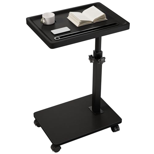 IBUYKE C Shaped Side Table Height Adjustable, 360° Swivel TV Tray Table with Wheels, End Table for Small Spaces,Living Room,Small Bedside Table for Eating, Dinner or Laptop,Black UTVT007B - color: Black, size: 11.41"Dx15.35"Wx 19.29-32.28"H