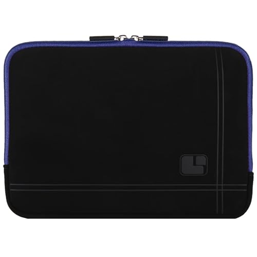 Neoprene Laptop Sleeve for 13 13.3 Inch Laptops Tablets with Padded Lining, Shock Resistant Unisex Laptop Bag for Office, Commute, Travel - color: Black / Blue