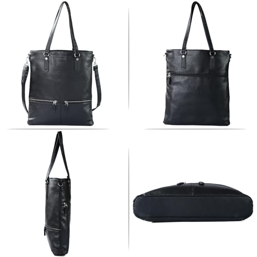 Lassviin Laptop Tote Bag, Leather Work Tote for Computer Bag Waterproof Lightweight Shoulder Bag Purse Handbag Crossbody Bag - color: Black - Medium