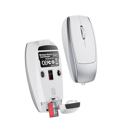 Mini Bluetooth Mouse Rechargeable with TF Card Reader (Max 2TB),Great idea for Kids,Travel and Gift-Silver - color: Silver