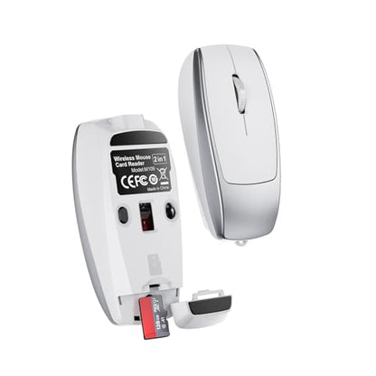Mini Bluetooth Mouse Rechargeable with TF Card Reader (Max 2TB),Great idea for Kids,Travel and Gift-Silver - color: Silver