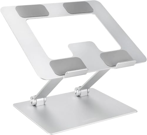 Amazon Basics Sturdy and Portable Ergonomic Laptop Stand for Desk,Height Adjustable Riser with Ventilated Cooling,Foldable,Fits All Laptops up to 17.3 Inch,Silver,10 x 8.7 x 6 in,(Pack of 12) - size: 10 x 8.7 x 6 in (Pack of 12)