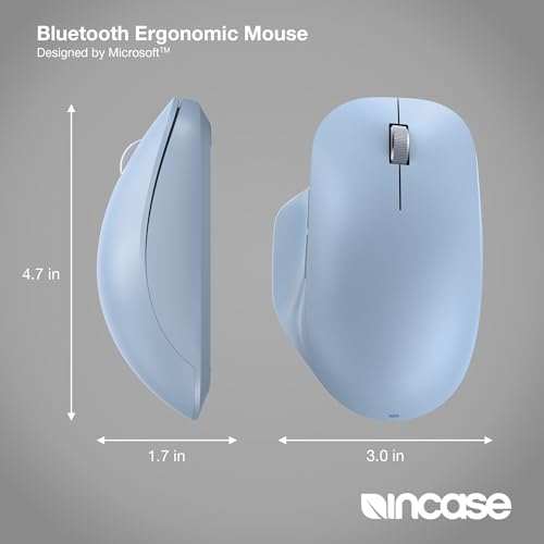 Incase Bluetooth Ergonomic Mouse – Designed by Microsoft – Two Thumb Buttons, Easy to Grip Thumb Rest, Precision Tracking, Connects 3 Devices, 15 Month Battery Life, PCs/Laptops (Pastel Blue) - color: Pastel Blue