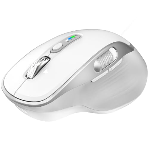 Rechargeable Wireless Mouse with Side Scroll Bluetooth Mouse -White | Bluetooth Computer Mouse for Laptop Multi Device Programmable Mouse, Smart Flying Scrolling for PC, Desktop,Tablet - color: White