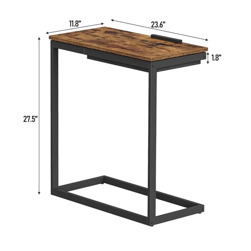 TUTOTAK Large C Shaped End Table, Side Table, Couch Computer Table C Table | Tilting Laptop Stand with Storage, Computer Couch table for Living Room, Bedroom, Brown TB01BB089 - color: Brown, style: Modern