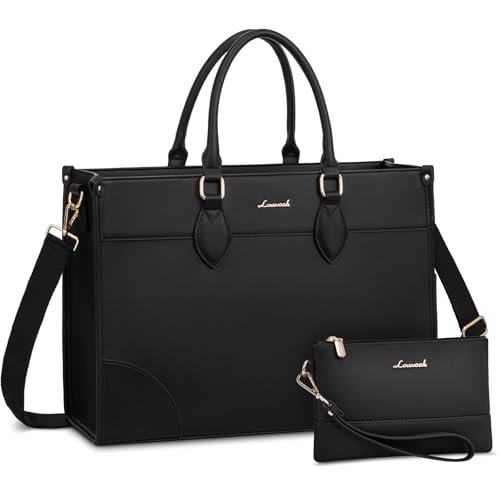 LOVEVOOK Laptop Bag for Women 15.6 lnch,Waterproof Laptops Tote Bags for Womens,Professional Work Bags for Women with Cup Holder,Large Laptop Purse Computer Briefcase Office Teacher Clutch Bag,2 PCS - color: Black(leather), size: 15.6 Inch