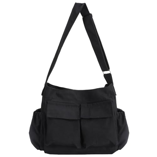VODIU Canvas Messenger Bag Large Hobo Crossbody bags for Women,Men, Shoulder Tote Handbags with Laptop pocket - color: Black-1